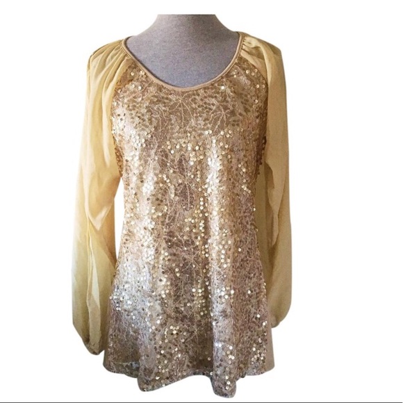 Badgley Mischka Gold American Glamour Sequin Tunic - Picture 1 of 6